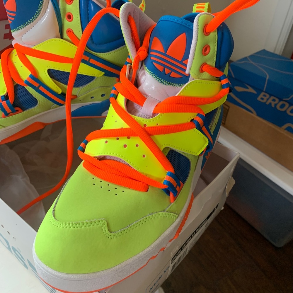 adidas Neon Green and Blue High-Tops
